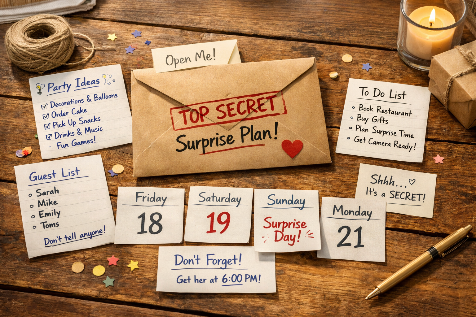 Masa üstünde zarf ve plan notları