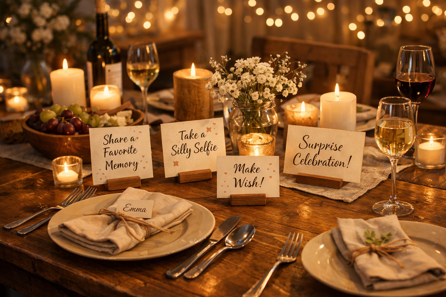 Kutlama masasında etkinlik kartları